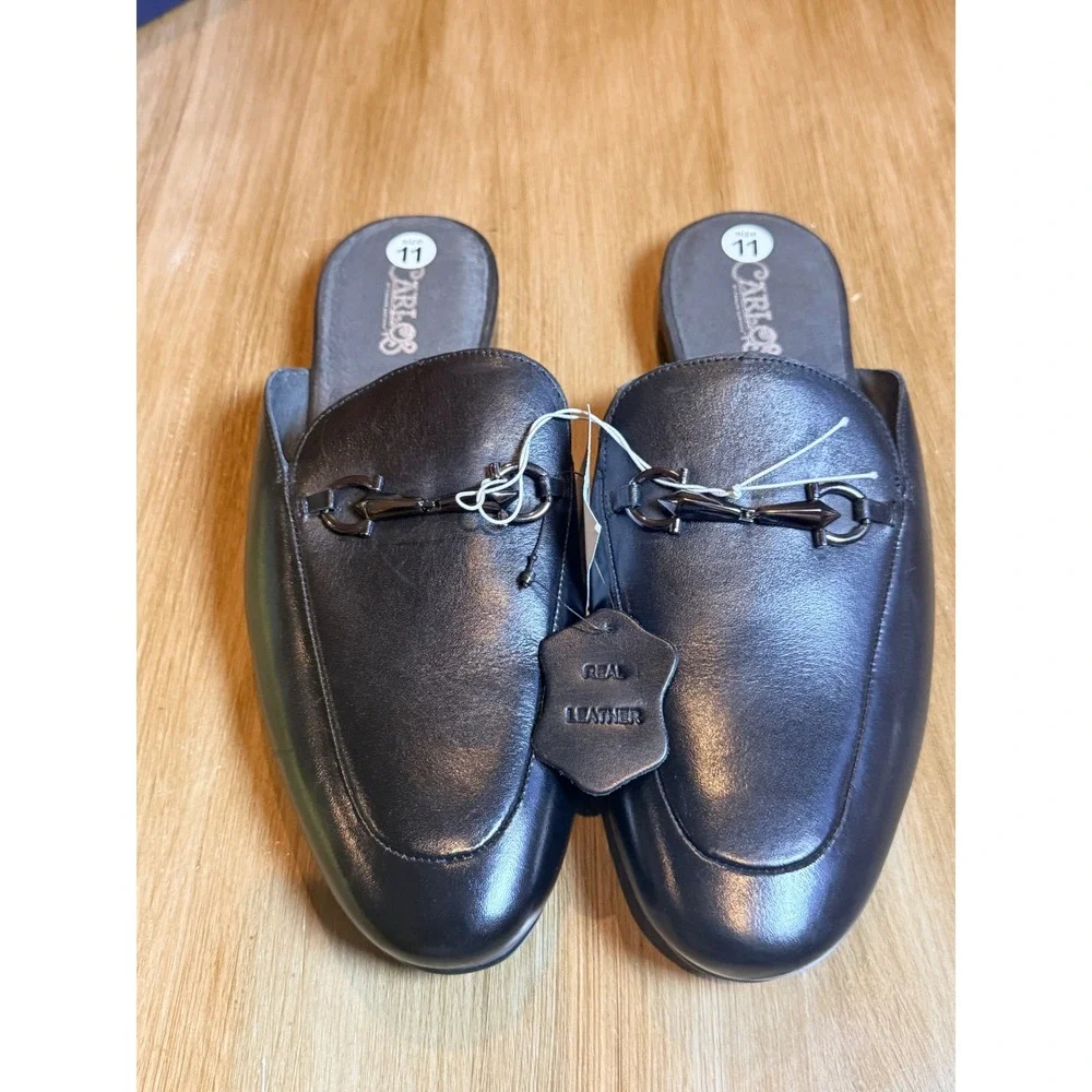 Carlos by Carlos Santana Mens Apollo Bit Slides Black Leather Mules 11D Wide